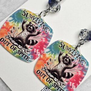 Handmade Colorful Sarcastic Raccoon Earrings